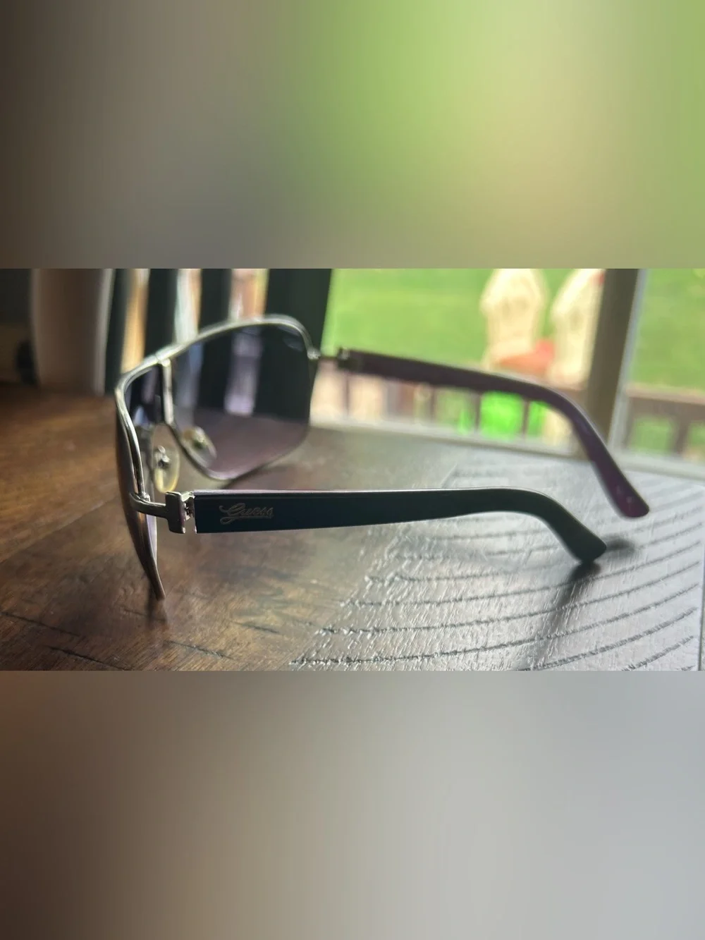 GUESS Blue and Purple Sunglasses with Original Cheetah Print Case